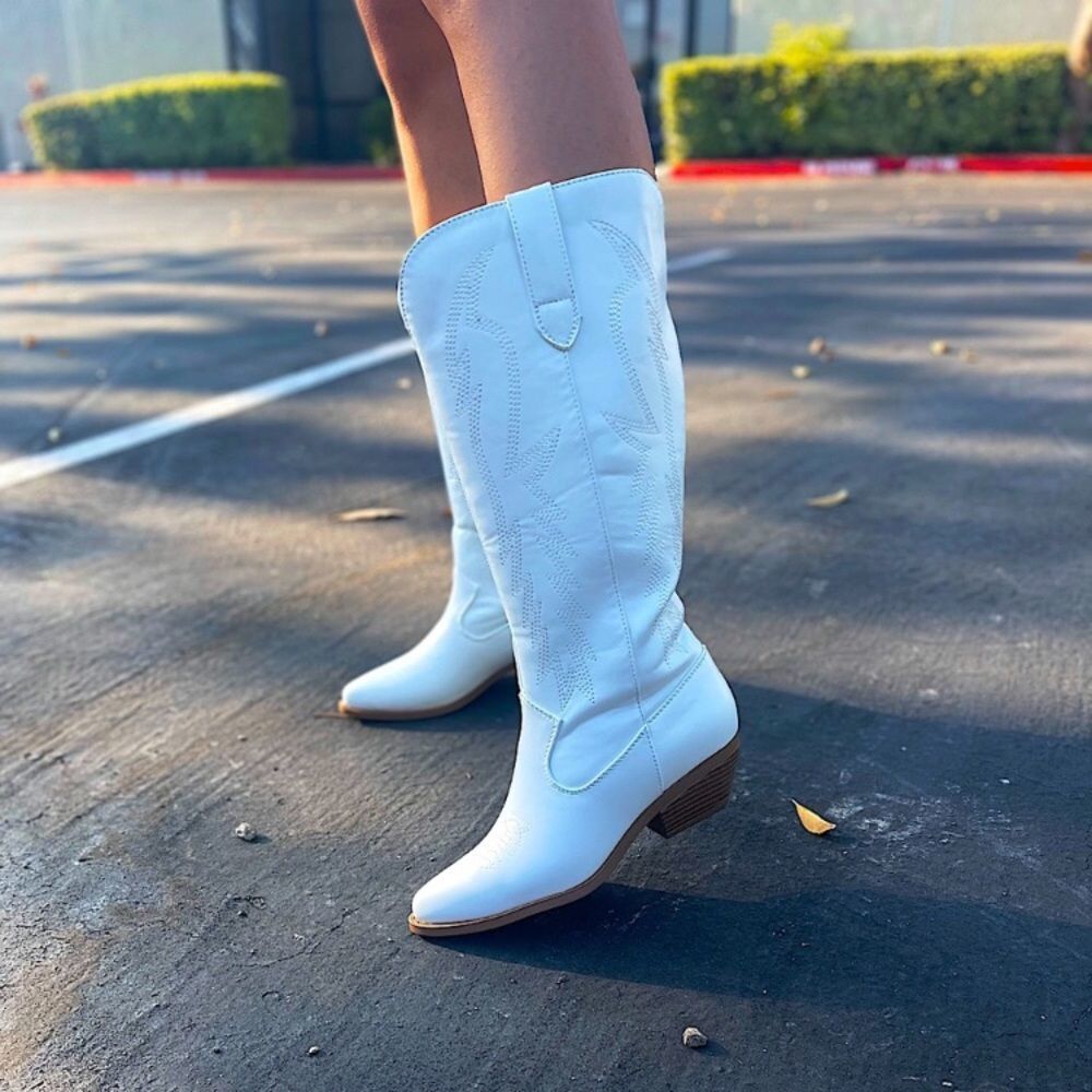 026-embroidered Knee High Cowboy Boots